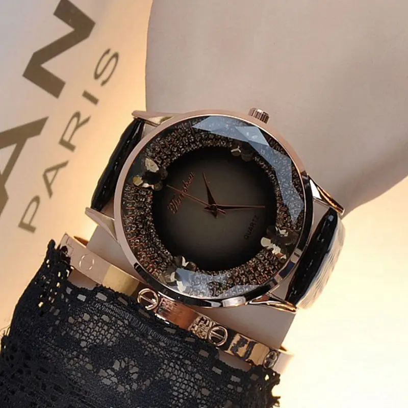 Women Quartz Watch Genuine Leather Waterproof Large Dial Butterfly Rhinestone Dress Decorative Watch Fashion Youth Brand Watch