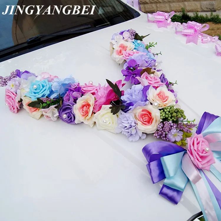 

2019 NEW V alphabet Artificial Silk Rose Peony flowers Wedding car flower set wedding decoration supplies