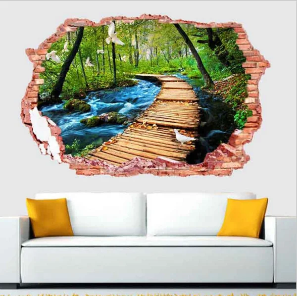 3D Forest Landscape Wall Sticker Fake Window Removable Bedroom Living