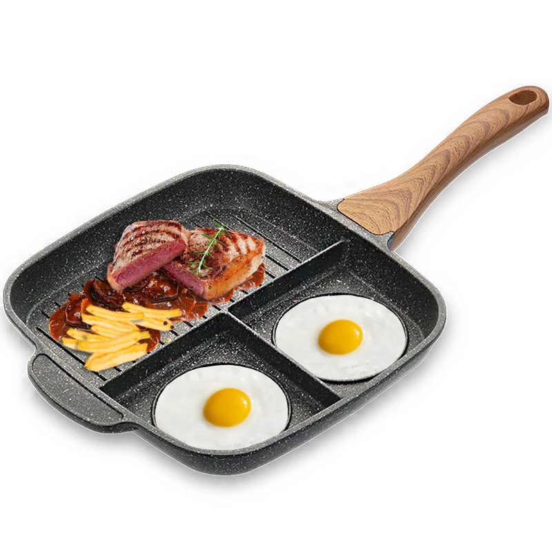 3 Grids Double Fried Eggs Pot Frying Pan/Non stick Griddles & Grill