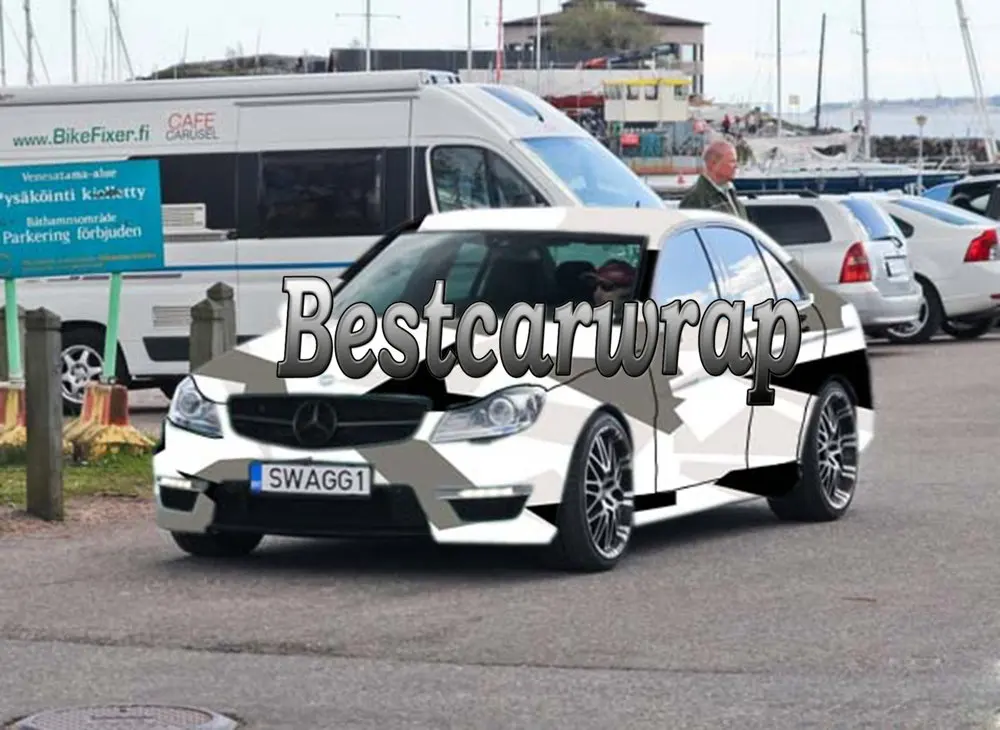 large spots Pixel black white grey camoufalge car styling with air bubble free (12)