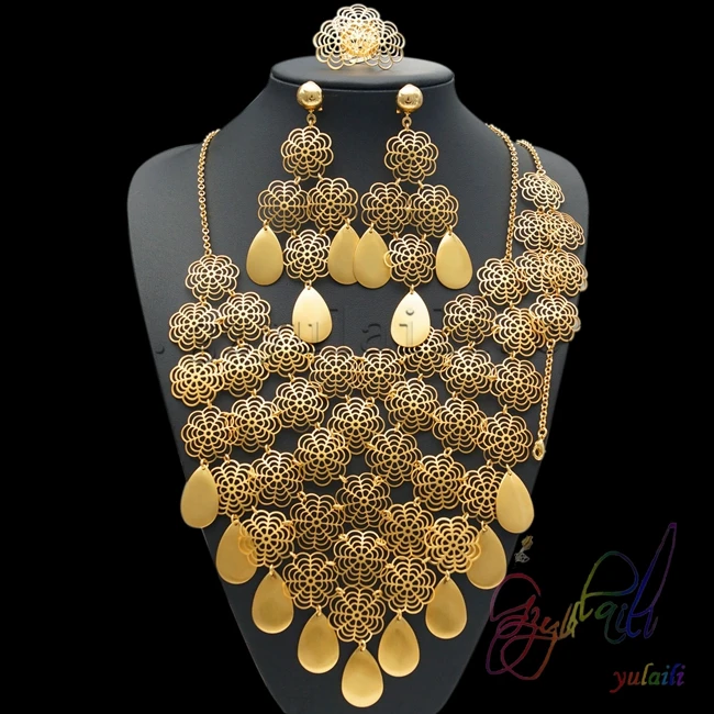 Yulaili сочетают в себе цветов и листьев; дизайнерские шлепанцы; цвет золотой, серия в классическом стиле ювелирные комплекты Dubai Yulaili сочетают в себе цветов и листьев; дизайнерские шлепанцы; цвет золотой, серия в классическом стиле ювелирные комплекты Dubai