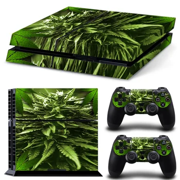 

Free drop shipping Green Weed LeavesGame Decal Cover Skin Sticker For PS4 Console + 2 Controller Decals #TN-P4-5061