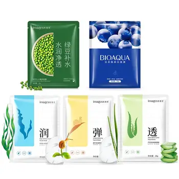 

Images Beauty 10Pcs Aloe Vera Blueberry Mung Bean Mask Refreshing Oil Control Moisturizing Snail Seaweed Facial Mask Skin Care