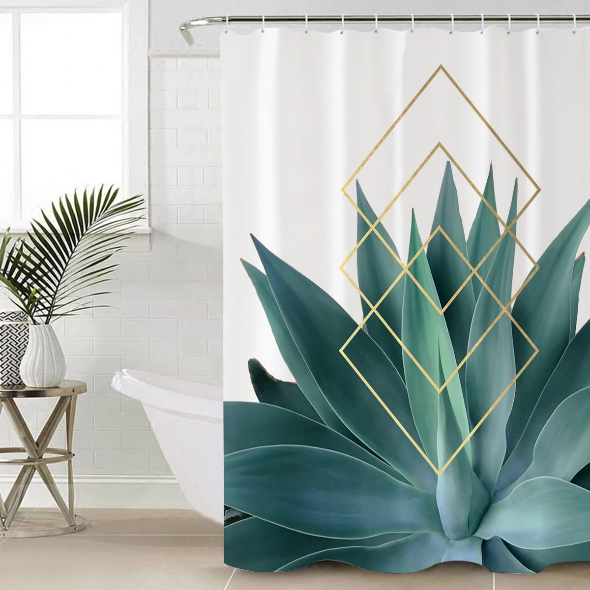 Agave геометрические Экстра длинная ткань для ванной занавески душа Ванная комната