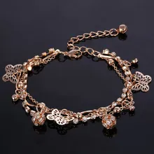 Горячая Новая мода Регулируемый кристаллический золотой цепи многослойный бабочка билезик браслет, женская бижутерия подарок Mujer Pulseras