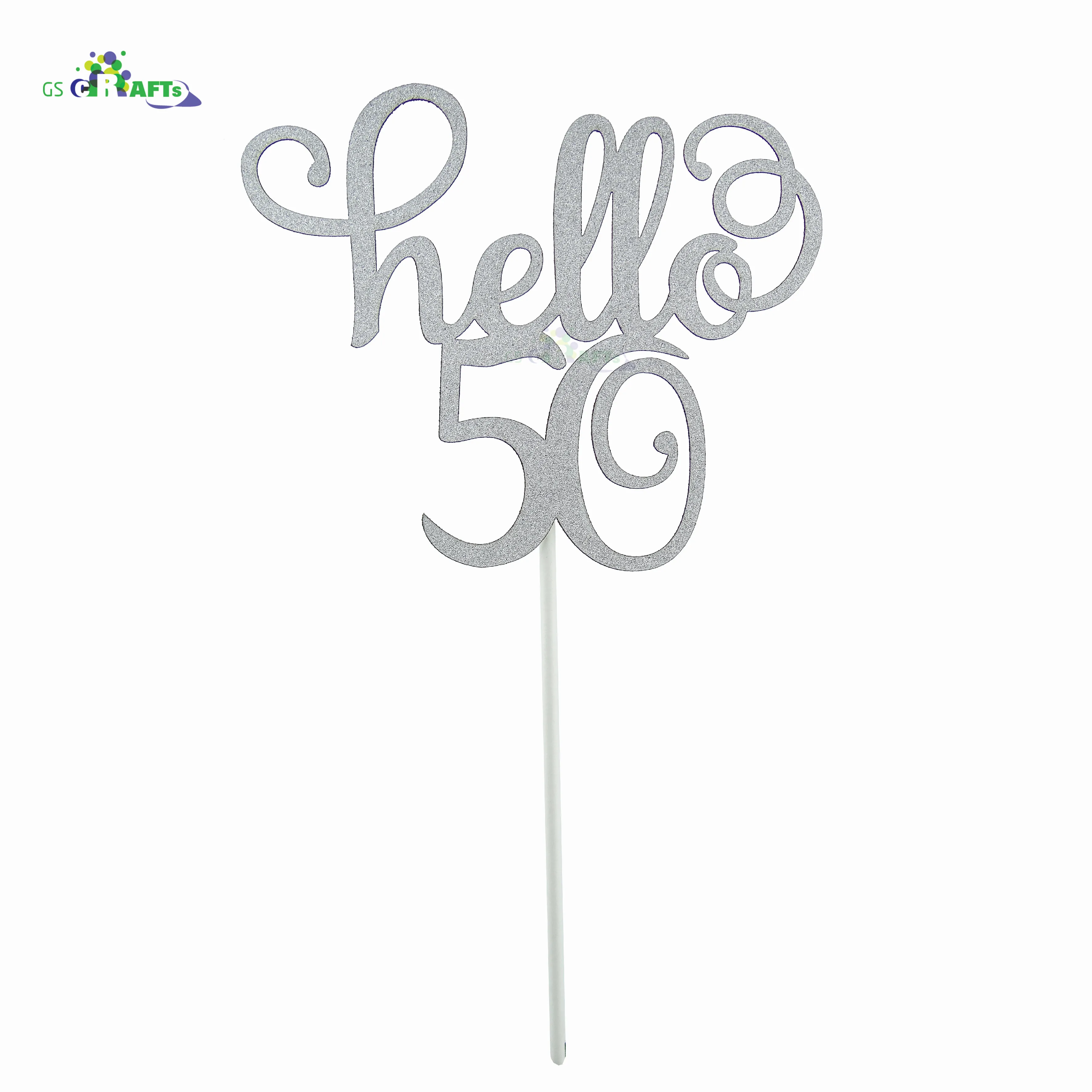 Silver 50 Блеск hello 21 30 40 50 60 торт Топпер письмо золото серебро торт топ флаг украшение для вечеринка для мальчика день рождение свадебные принадлежности - Цвет: Silver 50