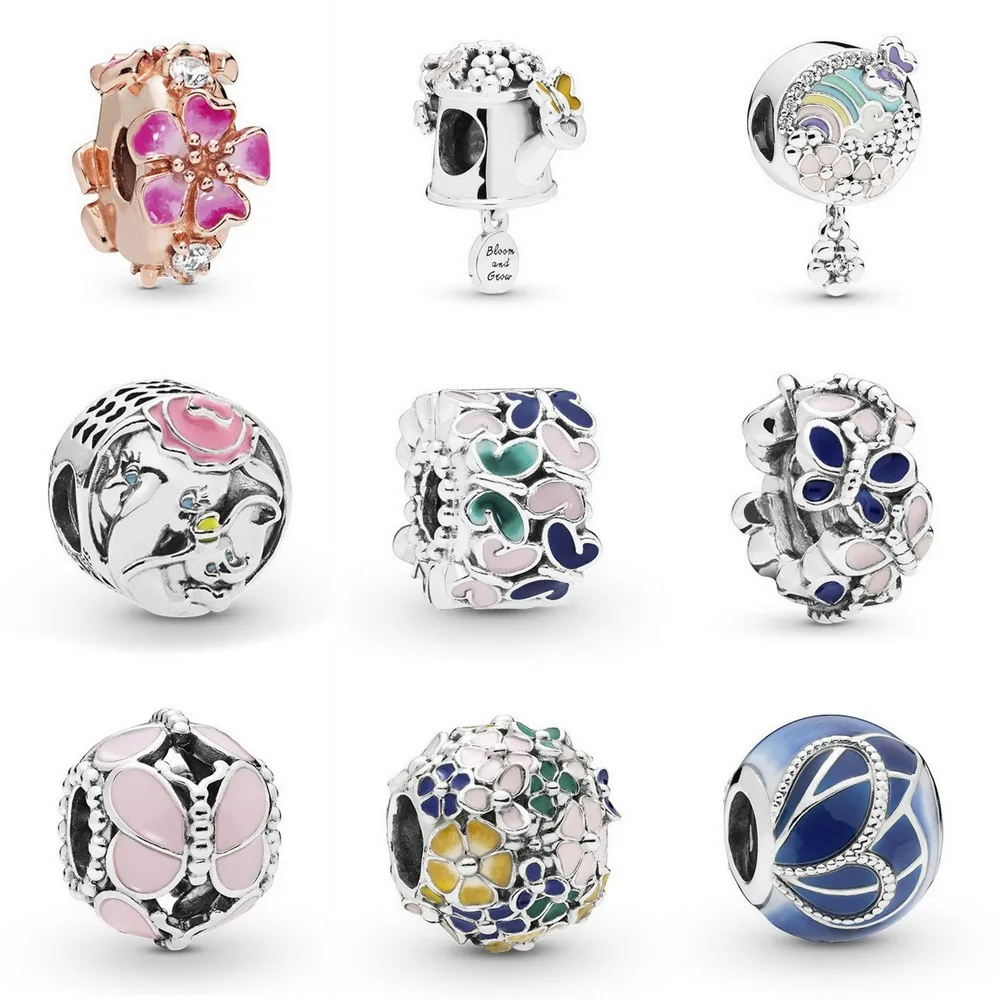 

2019 Spring Series Blooming Watering Can Elephant Butterfly wing Charm Fit Pandora Bracelet Bangle Flower Bead DIY Jewelry