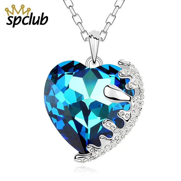 

Elegant Crystals From Swarovski Necklaces Women Angel Heart Pendant Blue Austrian Rhinestone Chic Fashion Jewelry Gift