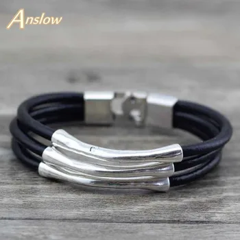 

Anslow Discount New Unisex Multilayer Wrap Wire Fashion Jewelry New Leather Bracelet For Women Men Bijoux Charm Gift LOW0570LB