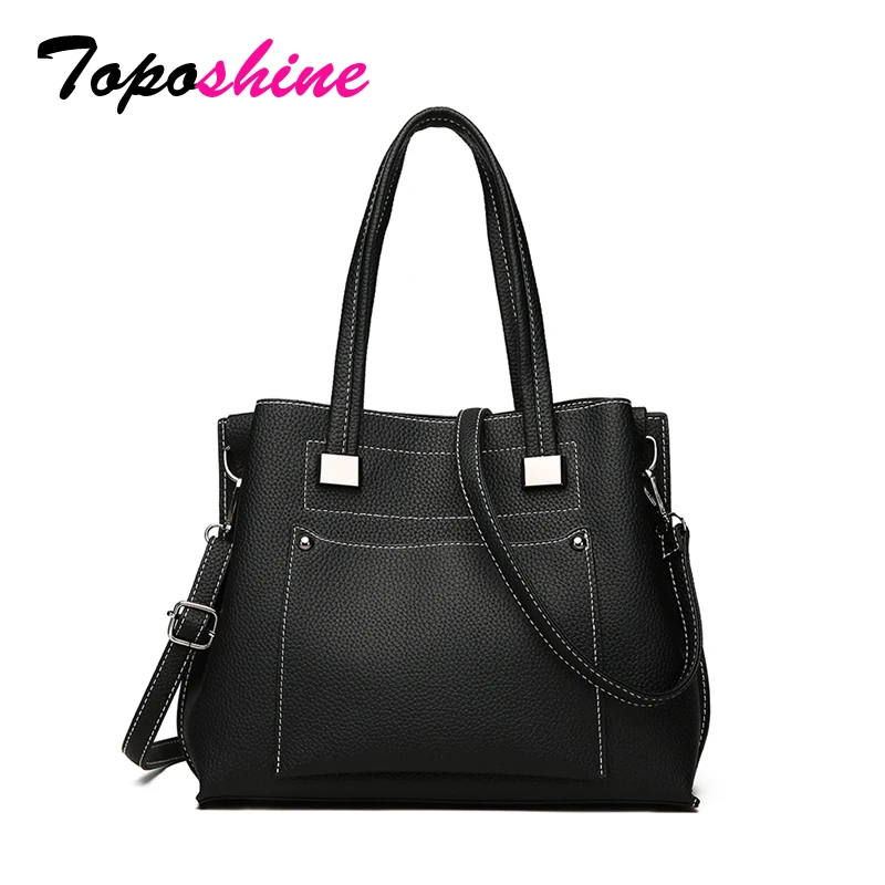 

Toposhine Brand 2018 New Soft PU Leather Casual Women Handbag Lychee Pattern Solid Simple Lady Shoulder Bag Daily Shopping Bags