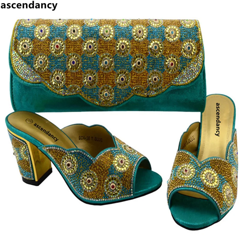 Chaussures fuchsia 2018 Nigérien Italiennes Décoré Dernières lake Ensemble Et Noir rouge Set or Sac Chaussure argent vert Blue Avec Nouveau Strass Dames Parti Rouge Ct4px1qf
