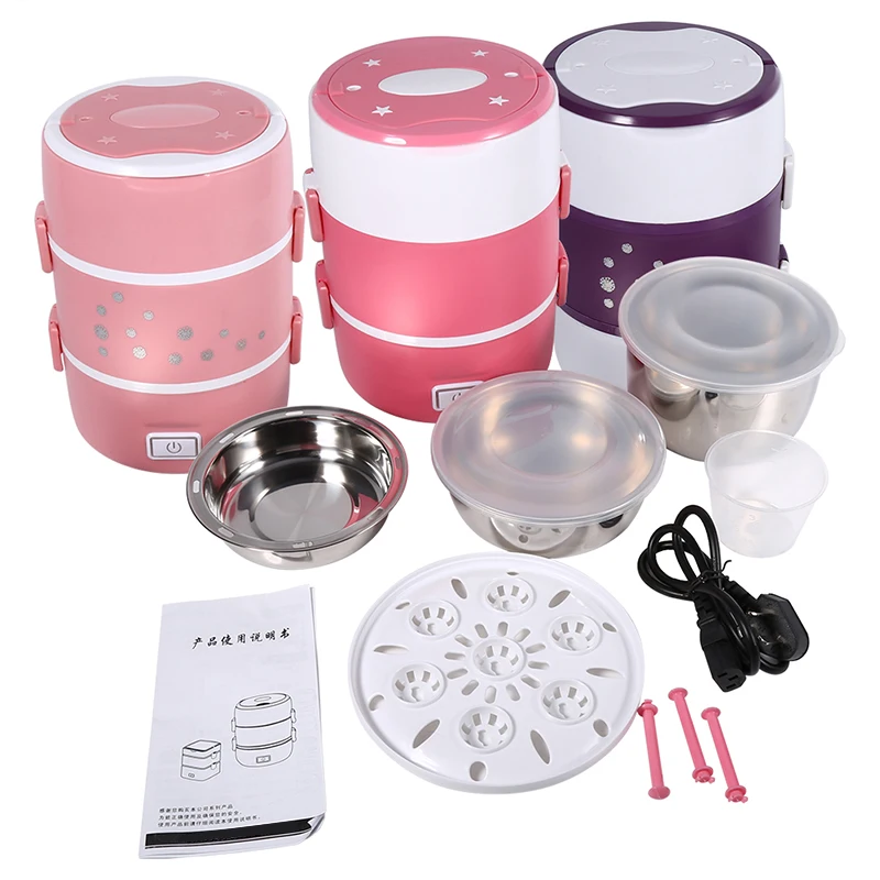 3 Layers Electric Heating Meal Box Mini Electric Steamer Food Container
