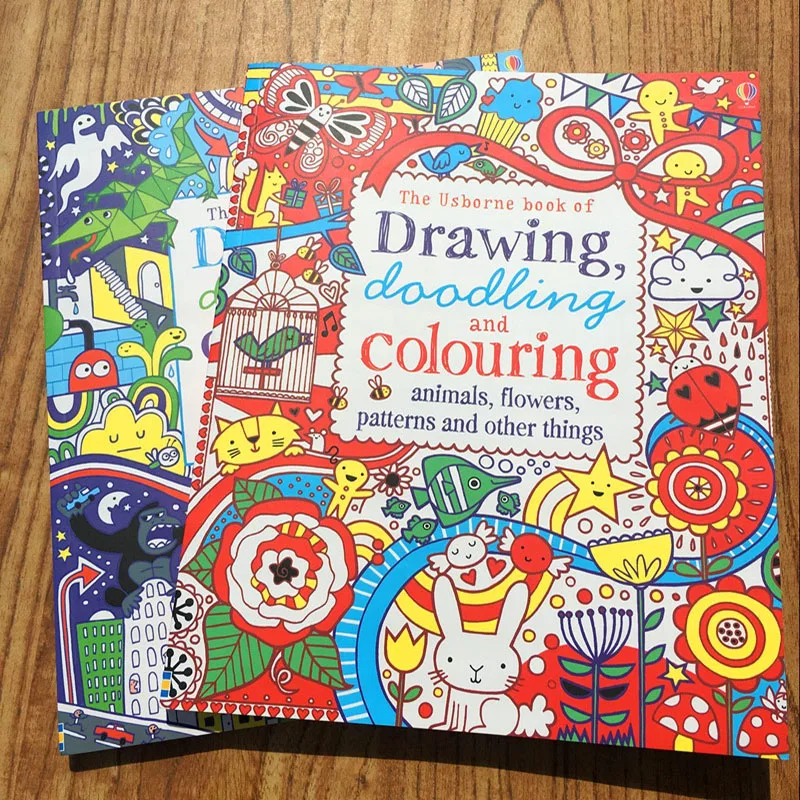 

25*30.5cm Kids Big English Painting Learning Book 126 Pages Thick Book for drawing and Doodling with Animals Flowers Machines