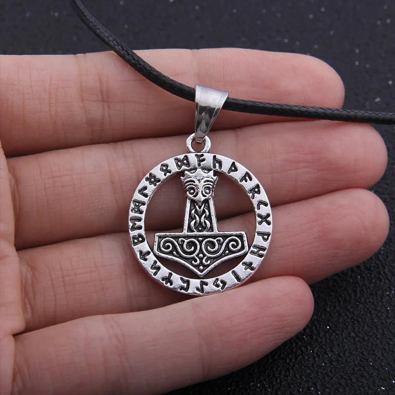

viking necklace 24 Norse Rune round Thor's hammer man necklace