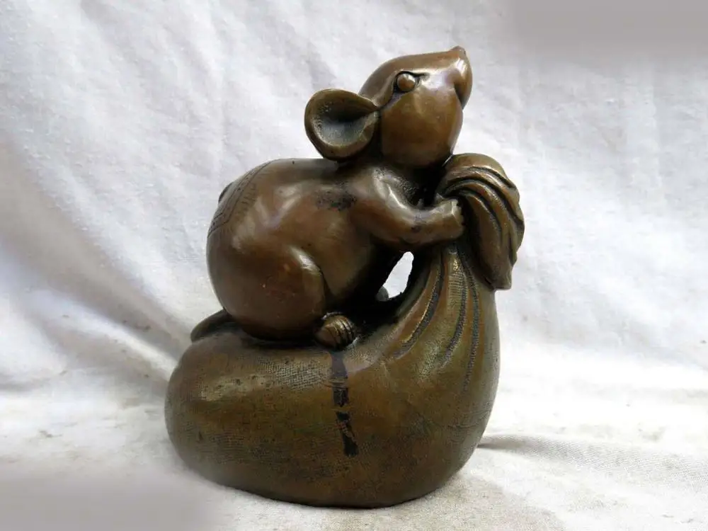 

DS 6" China brass fine workmanship Feng Shui lucky money mouse Sculpture Statue