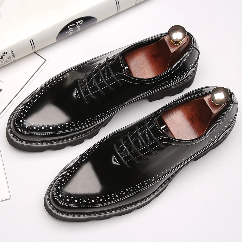 Brand Black Men Thick Bottom Dress Shoes Luxury Italian Style Fashion