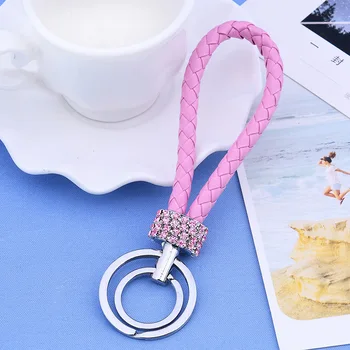 

Diamond Leather Braided Woven Rope Rings Fit DIY Key Chains Holder Car Keyrings Men Women Keychains for Mercedes Benz