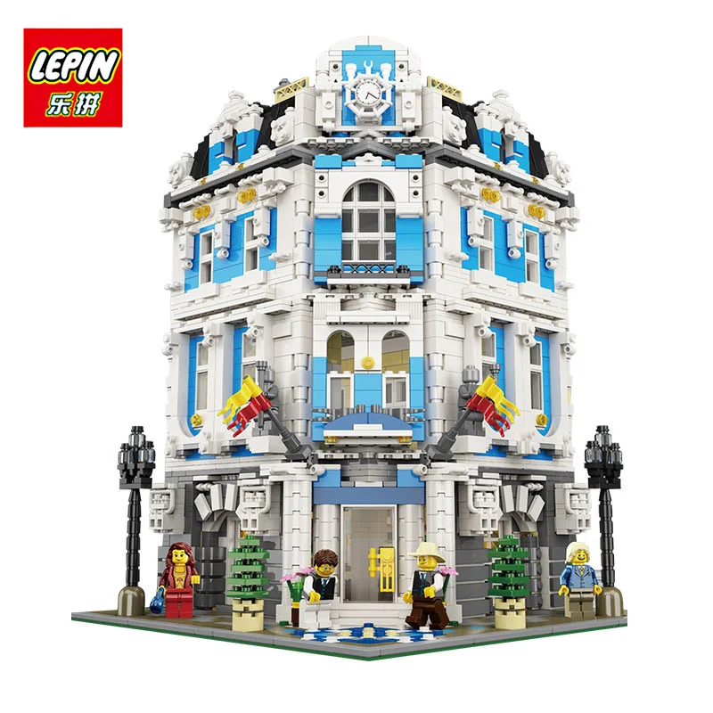 

LEPIN 15018 3196Pcs MOC City Street Series The Sunshine Hotel Set Educational Model Building Blocks Bricks Toys For Children