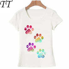 Новая женская летняя футболка, футболка с принтом радужной лапы, милые повседневные топы для девочек, новинка, футболки с разноцветными собачьими лапами, женские футболки с коротким рукавом