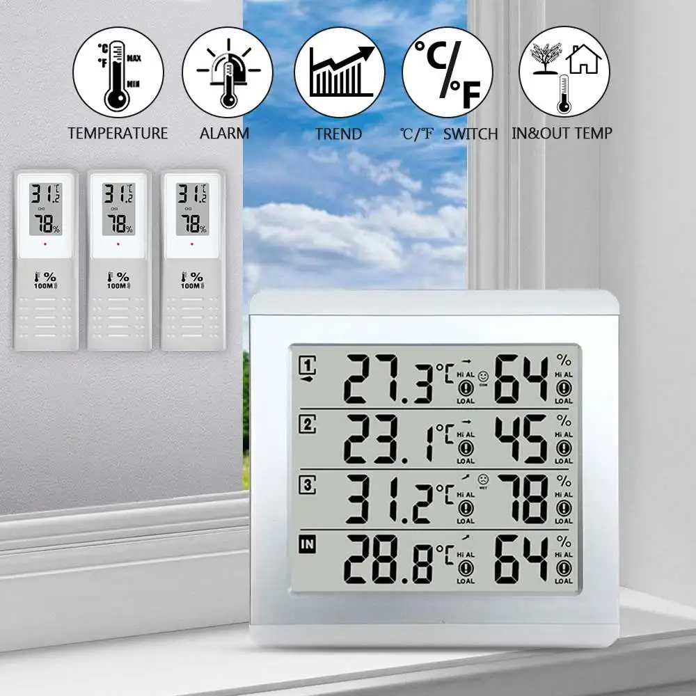 

LCD Digital Thermometer C/F Max Min Value Display Alarm Temperature Meter Weather Station tester for Outdoor Indoor Wireless