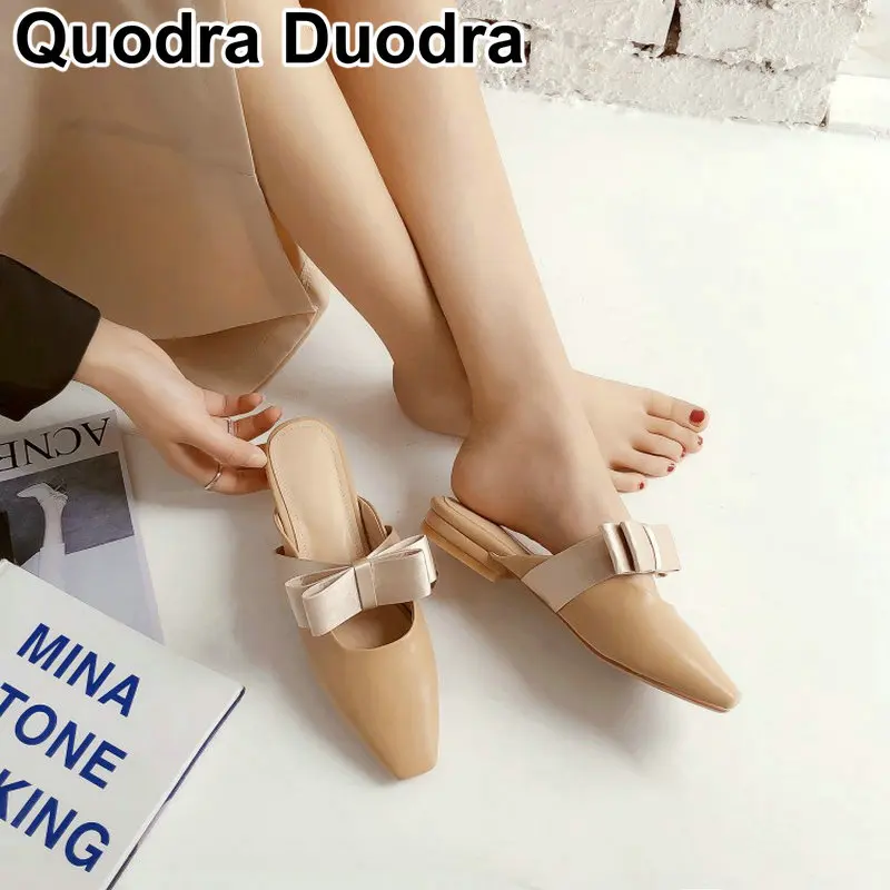 

Summer Slipper Shoes Square Toe Flat Pointed Toe Mules Butterfly-knot Woman Slippers Slip On Mules Slides Comfort Size 34-43