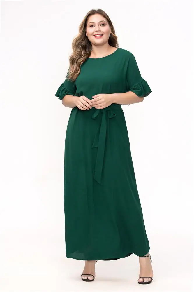 Мусульманское Для женщин короткий рукав Абаи длиной макси платье свободные коктейльное вечерние Ислам платье летнее платье с оборками