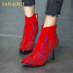 SARAIRIS/большие Размеры 31-50 шпильки на молнии Женская обувь женские ботинки острый носок Лидер продаж, ботильоны женская обувь