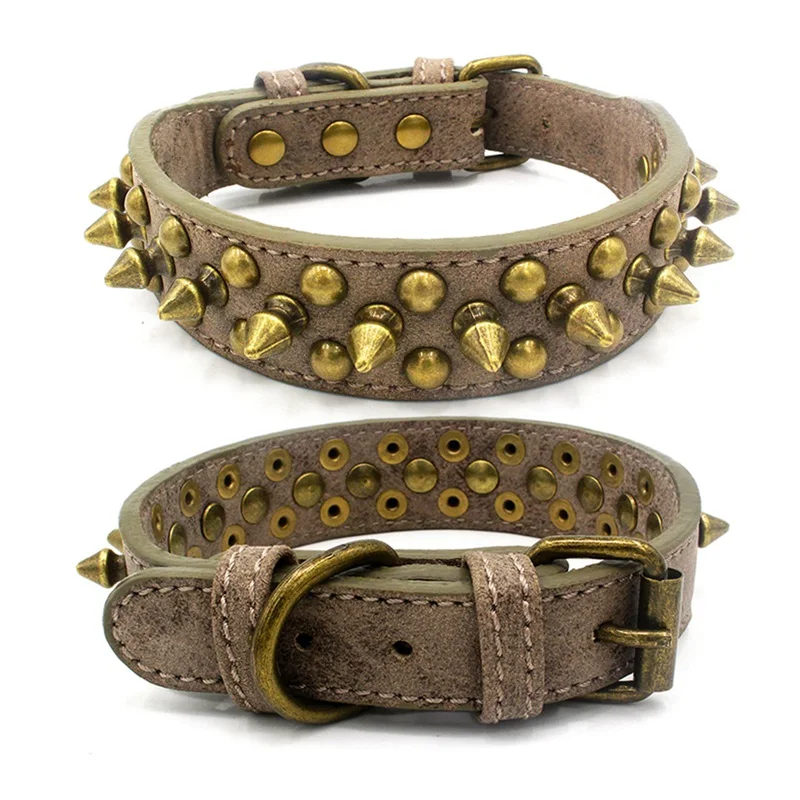 

Adjustable Leather Punk Rivet Pet Dog Collar Safety Neck Strap Pitbull Bulldog Collars For Small Medium Large Dogs