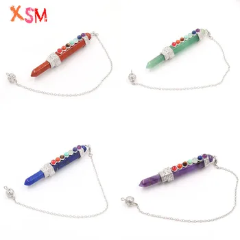 

XSM Hexagonal Pencil Point Pendulum for Dowsing Natural Stone Pendants White Crystal 7 Chakra Reiki Healing Link Chain Jewelry