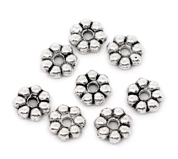 

DoreenBeads Zinc metal alloy Spacer Beads Flower Antique Silver color About 6mm x 6mm ,Hole:Approx 1.4mm,35 PCs 2015 new