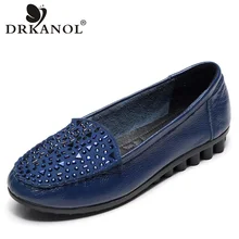 DRKANOL/новая дизайнерская обувь; женские мокасины; сезон весна-осень; Лоферы без застежки из натуральной кожи со стразами; нескользящие женские туфли на низком каблуке