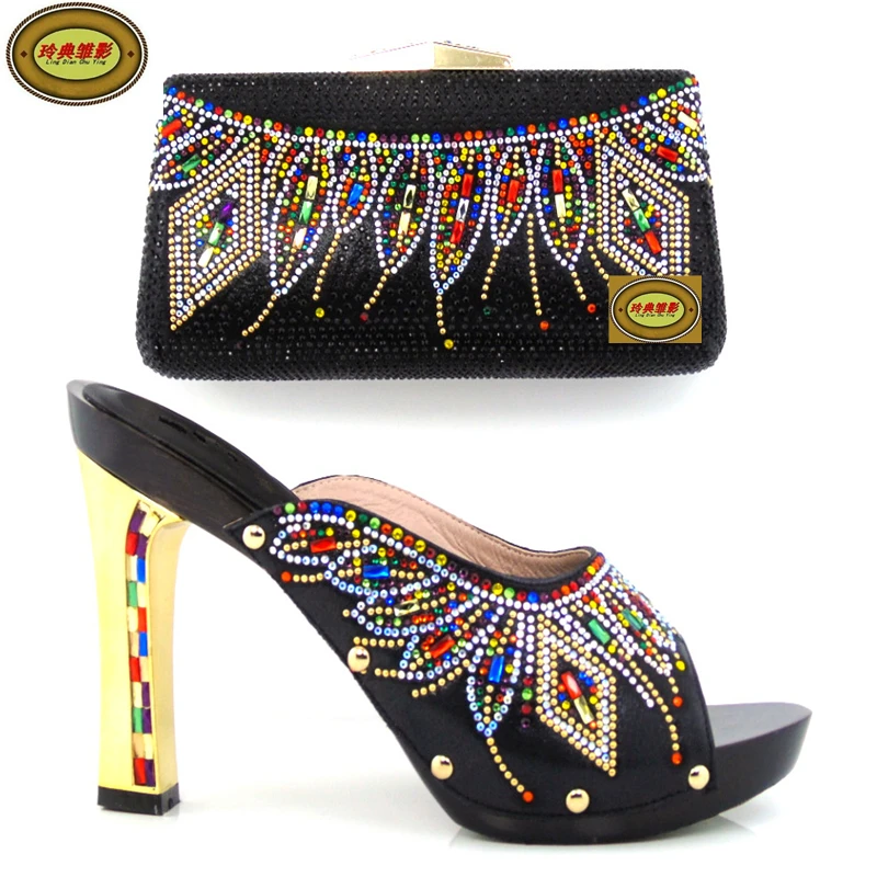 SG16 100 Green Top Fashion African Style Woman High Heels And Bag Set