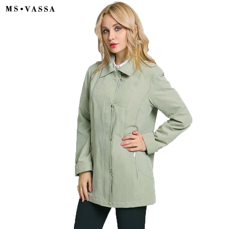 MS VASSA Ladies Jackets Women 2017 New Autumn Spring basic coats turn-down collar plus size 5XL 6XL turn-up cuff outerwear