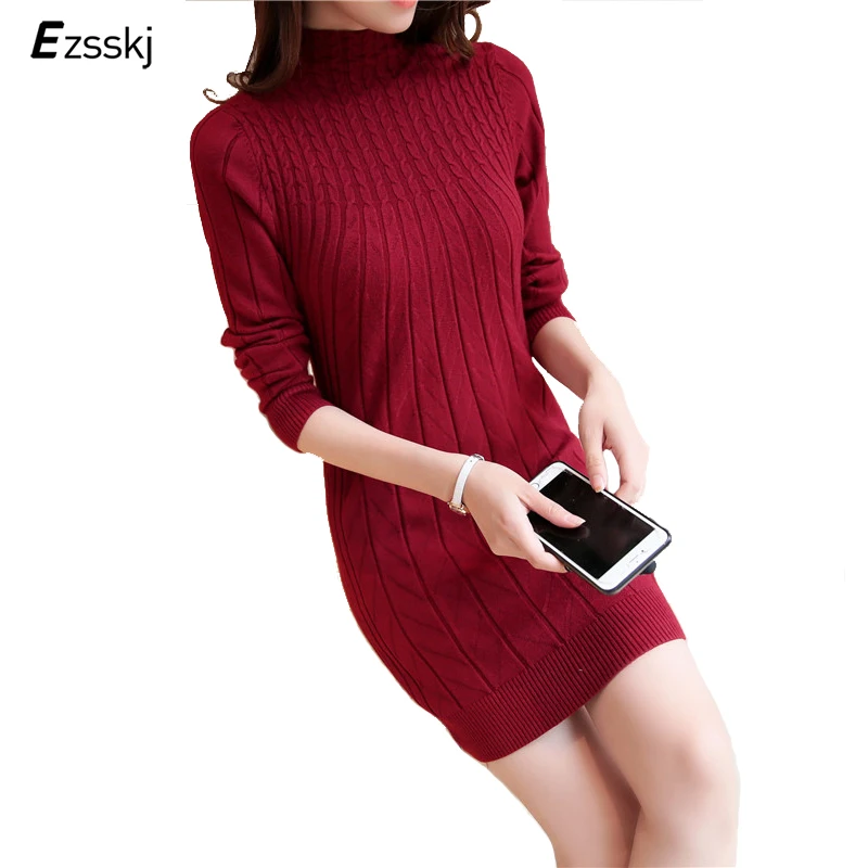 

2018 Korean Women Warm Knitted Sweater Dress Winter Autumn Female Half Turtleneck Long Sleeve Sexy Bodycon Mini Dresses Knitwear