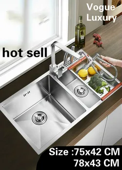 Buy Free Shipping Home Vogue Kitchen Manual Sink Double Groove Wash Vegetables Standard 304 Stainless Steel Hot Sell 75x42/78x43 CM