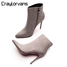 Craylorvans Red Bottom High Heels Boots 2018 Winter Autumn Women Boots Gray Suede Ankle Boots Sexy Zipper Pointed Toe bottes Craylorvans Red Bottom High Heels Boots 2018 Winter Autumn Women Boots Gray Suede Ankle Boots Sexy Zipper Pointed Toe bottes
