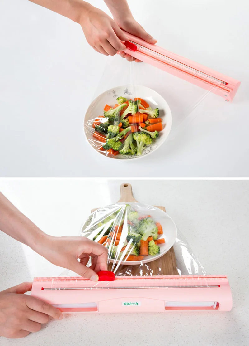 Пластиковый диспенсер для обертывания с ползунковый резак, кухонный инструмент для хранения многоразового использования, диспенсер для обертывания еды