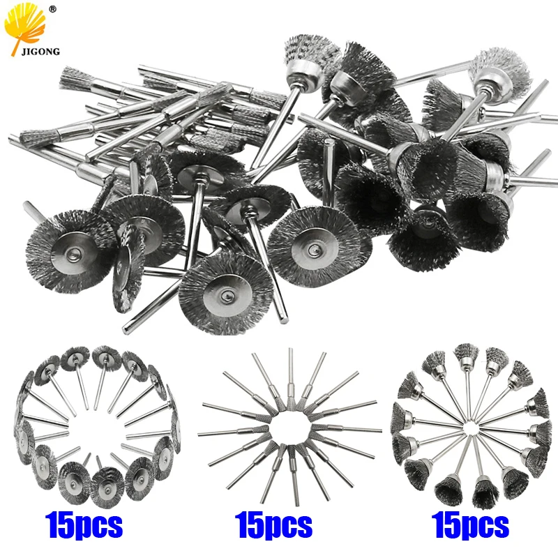 45pcs mini rotary stainless steel wire wheel wire brush small wire brushes set accessories for dremel mini drill rotary tools 