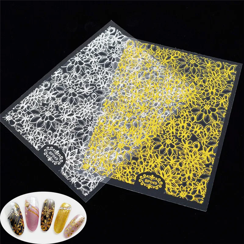 

1 Sheet Embossed Gold 3D Beauty Nail Art Stickers Flower Bronzing Design Manicure DIY Self Adhesive Nail Art Transfer Stickers