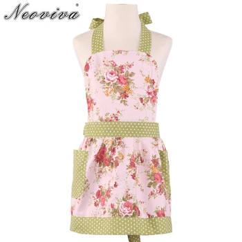 

Neoviva Canvas Kid Apron with Pockets for Gardening Little Diana Floral Quartz Pink Green Kitchen Home Flower Print Aprons Dress
