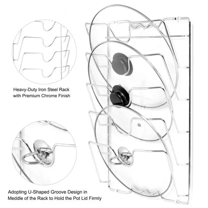 Pan Lid Storage Rack Wall Mount Pot Cover Organizer Holder Kitchen Accessories Rack di stoccaggio a parete BDF99