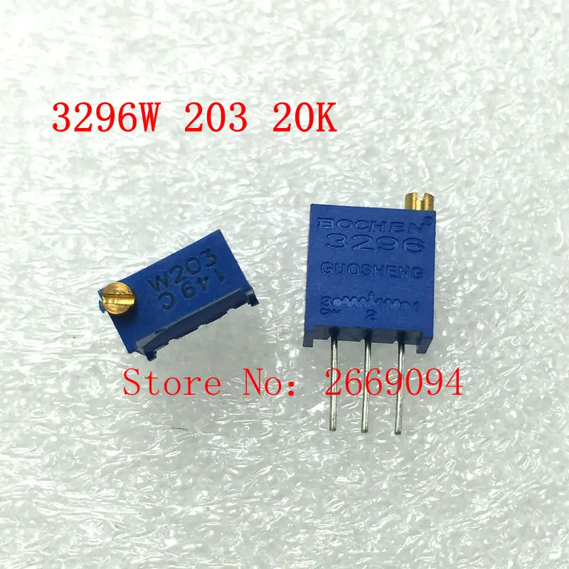 

20Pcs/lot 3296W-1-203LF 3296W 203 20k ohm Top regulation Multiturn Trimmer Potentiometer High Precision Variable Resistor