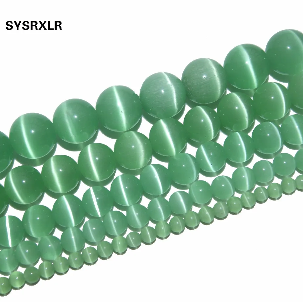 

Free Shipping Natural Stone Light Green Opal Natural Cat Eye Beads Round Beads For Jewelry Making DIY Bracelet 4/6/8/10/12 MM