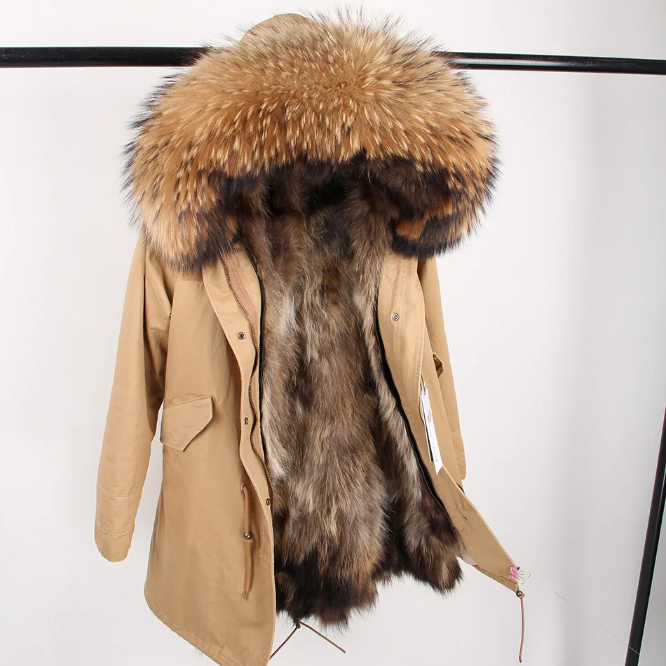 Maomaokong куртка из натурального Лисьего меха, пальто для женщин, зимнее пальто из лисьего меха, парка с натуральным мехом, длинная парка
