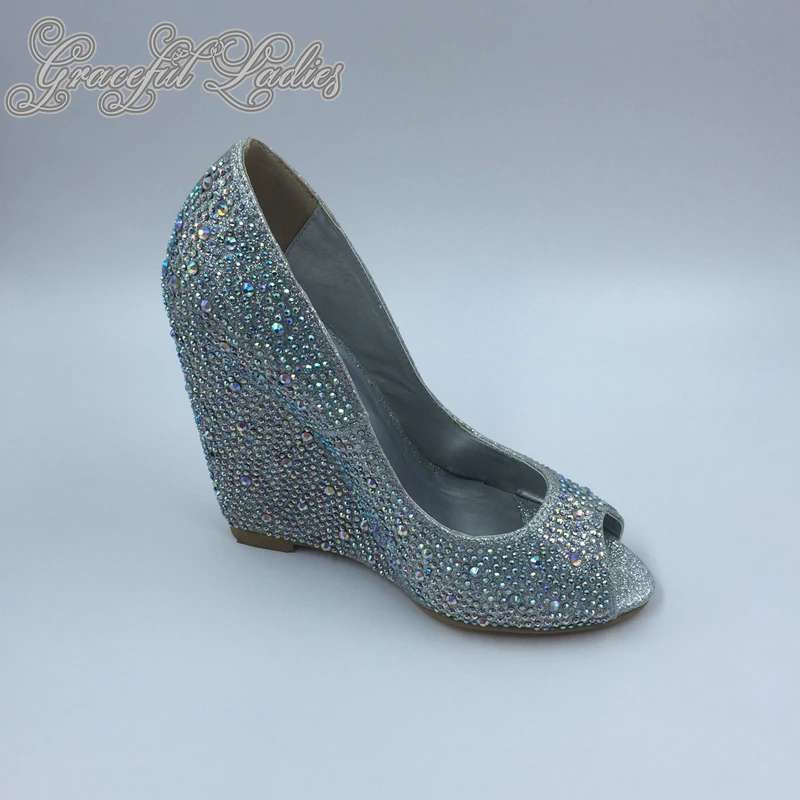 silver wedge high heels