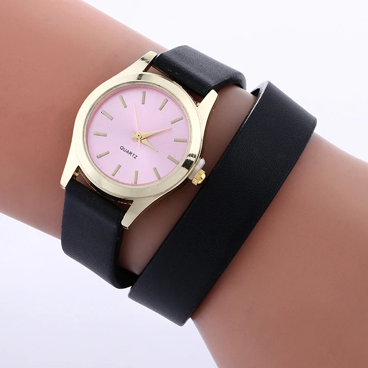

100pcs/lot Gold Case Fashion Women Watch Simple Casual Wristwatches Hot Women Black Long Dress Watches