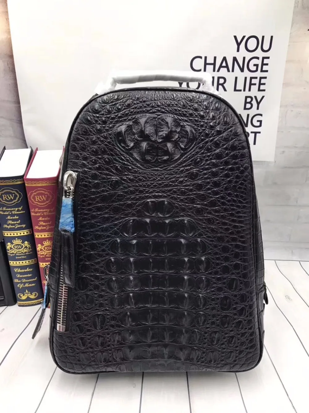 

Unisex Style Genuine Crocodile Skin Zipper Closure Male Men's Casual Backpack Exotic Alligator Leather Women's Travel Back Pack