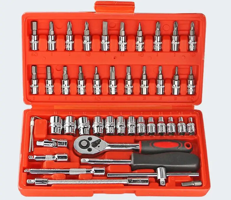 46pcs Cycle hardware tools Set Ratchet Wrench multi-function flower of universal spanner Porous plum Allen wrench 46pcs Cycle hardware tools Set Ratchet Wrench multi-function flower of universal spanner Porous plum Allen wrench