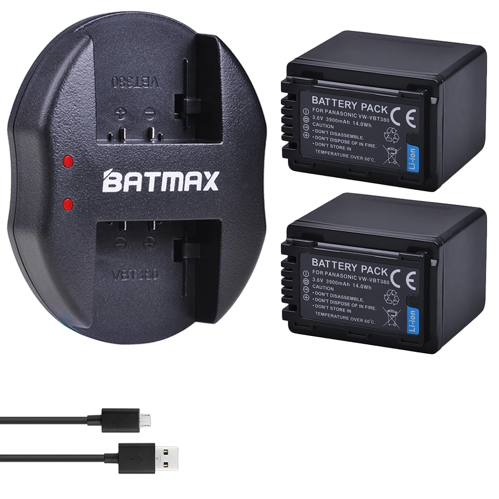 2 шт. VW-VBT380 VBT380 VW-VBT190 VBT190 Батарея+ USB Dual Зарядное устройство для цифрового фотоаппарата Panasonic HC-V110, HC-V130, HC-V210, HC-V250, HC-V260